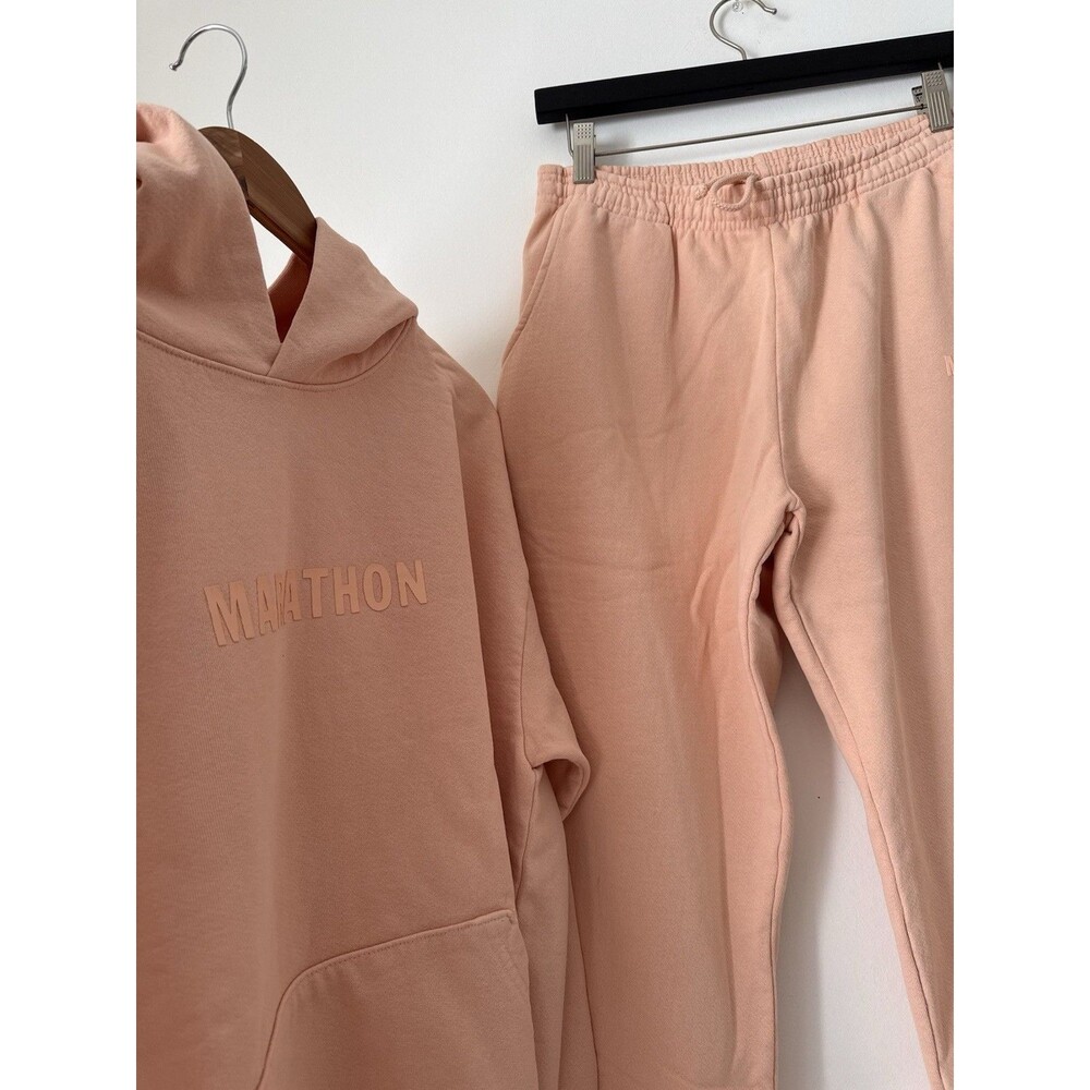 Marathon Heavyweight Cotton Hoodie Jogger Set Peach Pink Size L USA Made